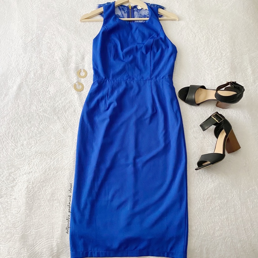 Blue Lace Back Midi Length Dress